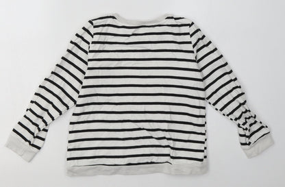 Preloved H&M Girls White Striped Cotton Pullover Sweatshirt Size 6-7 Years  Pullover - Sequin Detail, minnie mouse - Back