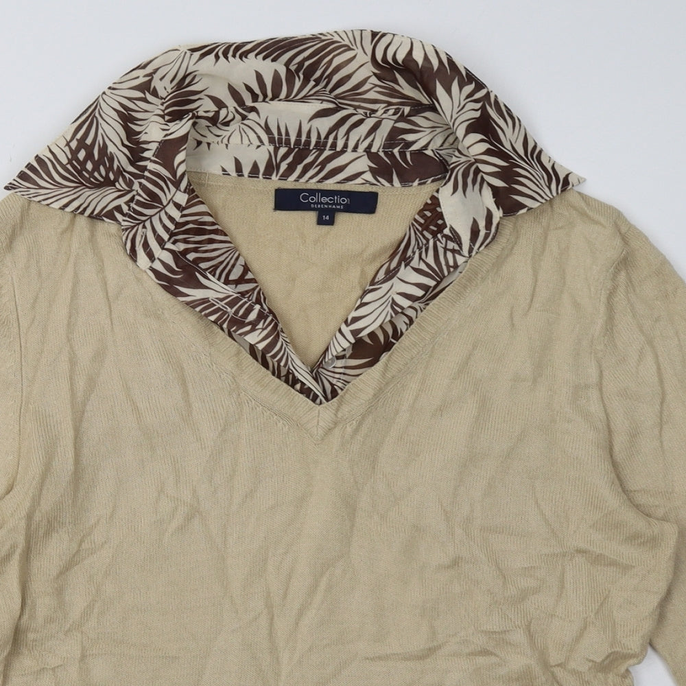 Debenhams Womens Brown Geometric Acrylic Pullover Sweatshirt Size 14  Button