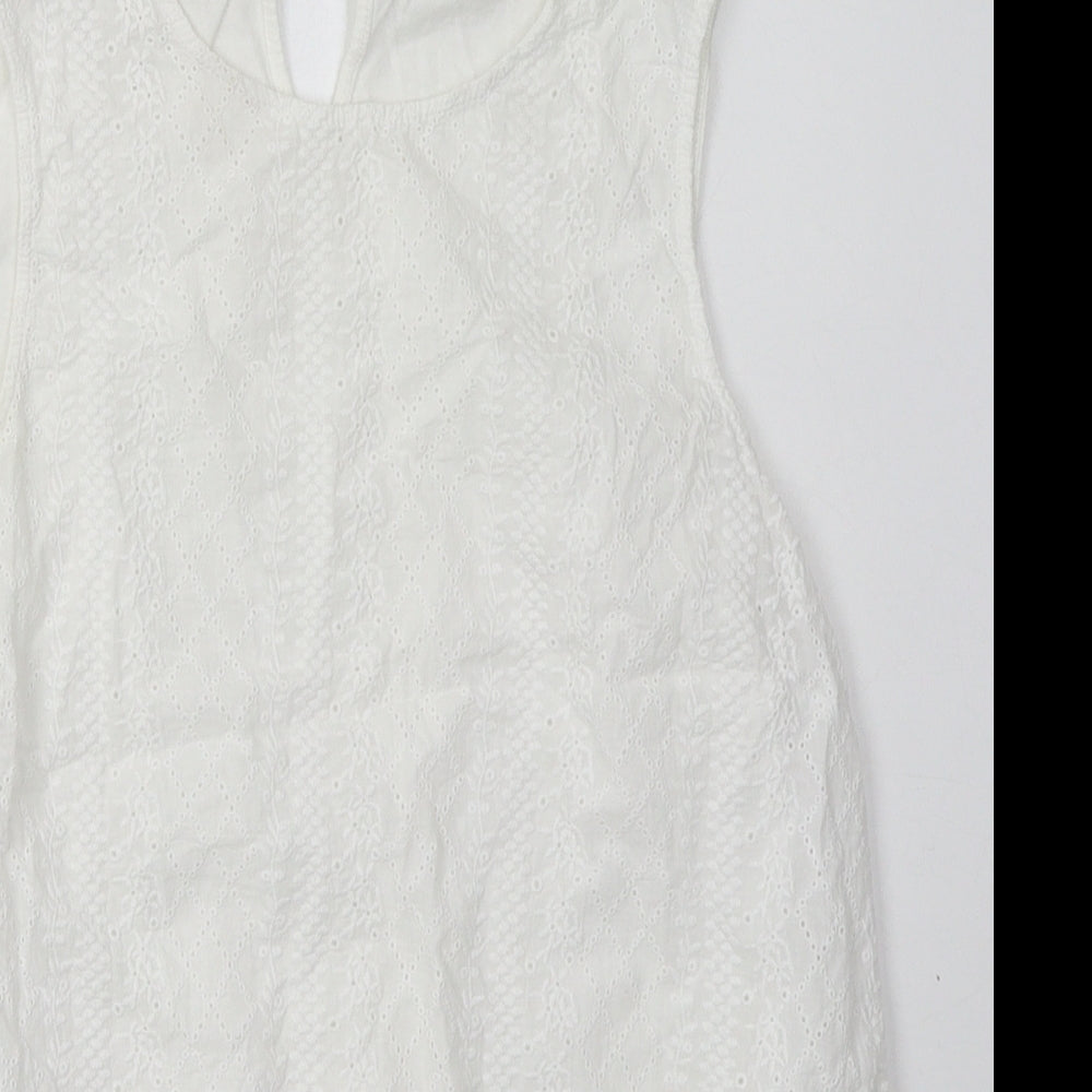 New Look Womens White  Cotton Basic Tank Size 8 Crew Neck - tie at bottom