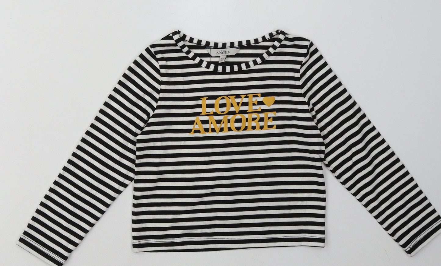Peacocks Girls Black Striped Polyester Basic Casual Size 4-5 Years Crew Neck Pullover
