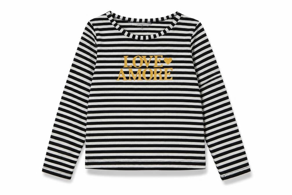 Peacocks Girls Black Striped Polyester Basic Casual Size 4-5 Years Crew Neck Pullover