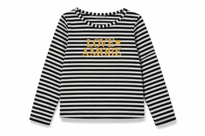 Peacocks Girls Black Striped Polyester Basic Casual Size 4-5 Years Crew Neck Pullover