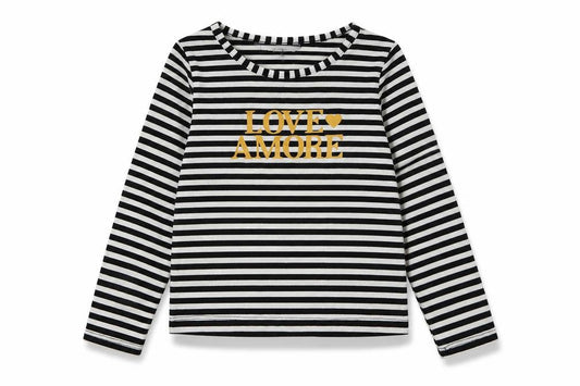 Peacocks Girls Black Striped Polyester Basic Casual Size 4-5 Years Crew Neck Pullover