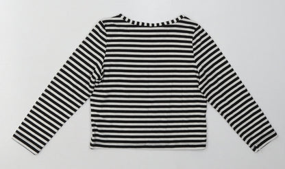 Peacocks Girls Black Striped Polyester Basic Casual Size 4-5 Years Crew Neck Pullover