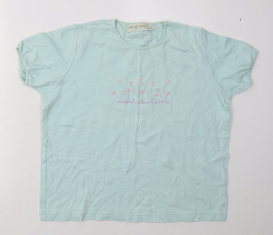 Holmewood Womens Blue Floral Cotton Basic T-Shirt Size M Crew Neck