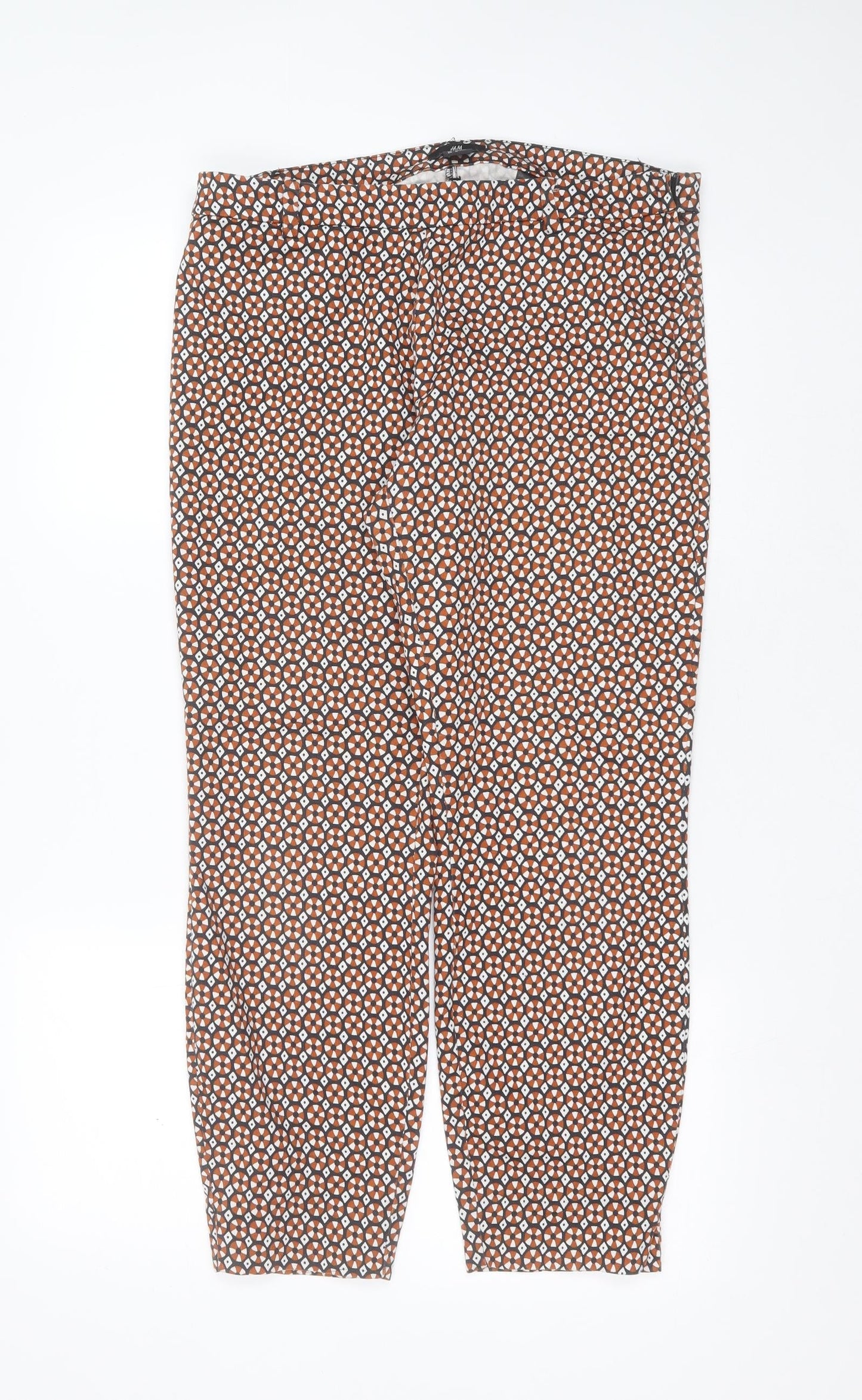 H&M Womens Black Geometric Cotton Trousers  Size 14 L26 in Slim