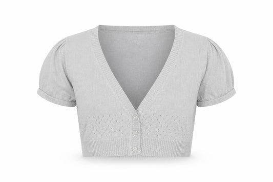 Cherokee Girls Silver V-Neck  Cotton Shrug Jumper Size 8-9 Years  Button