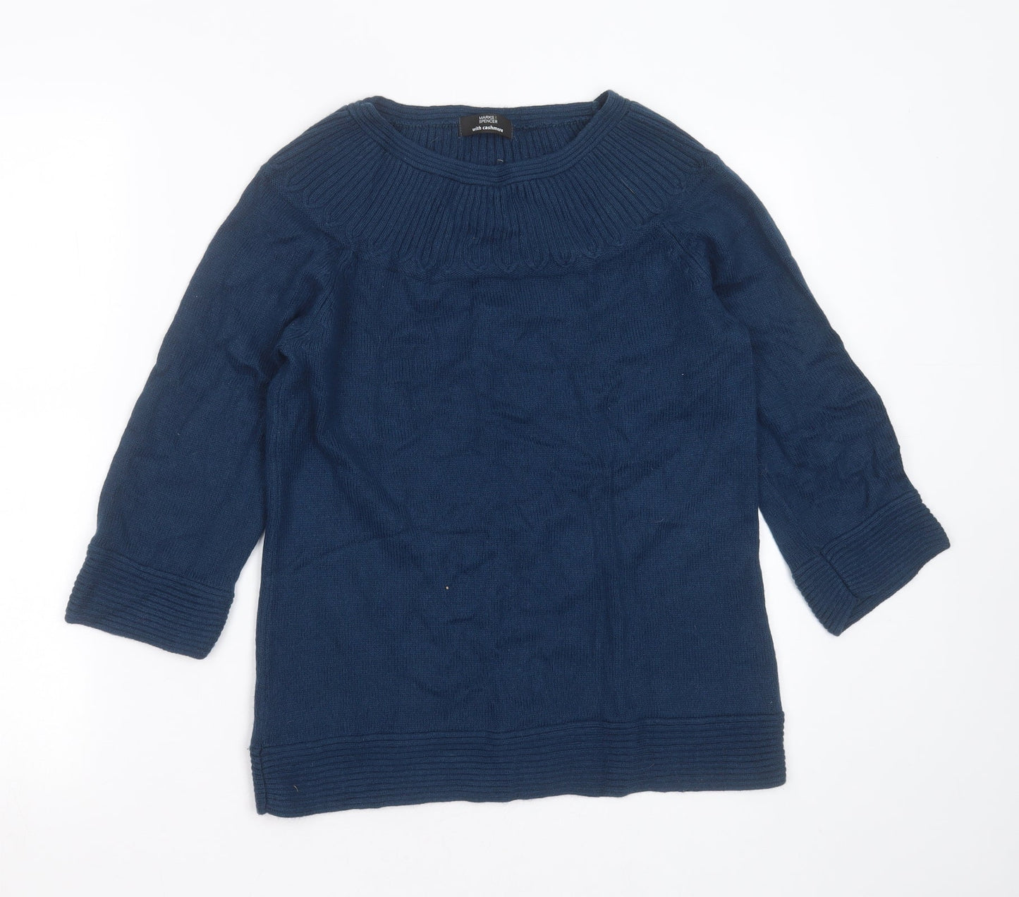 Marks and Spencer Womens Blue Round Neck  Cotton Pullover Jumper Size 10