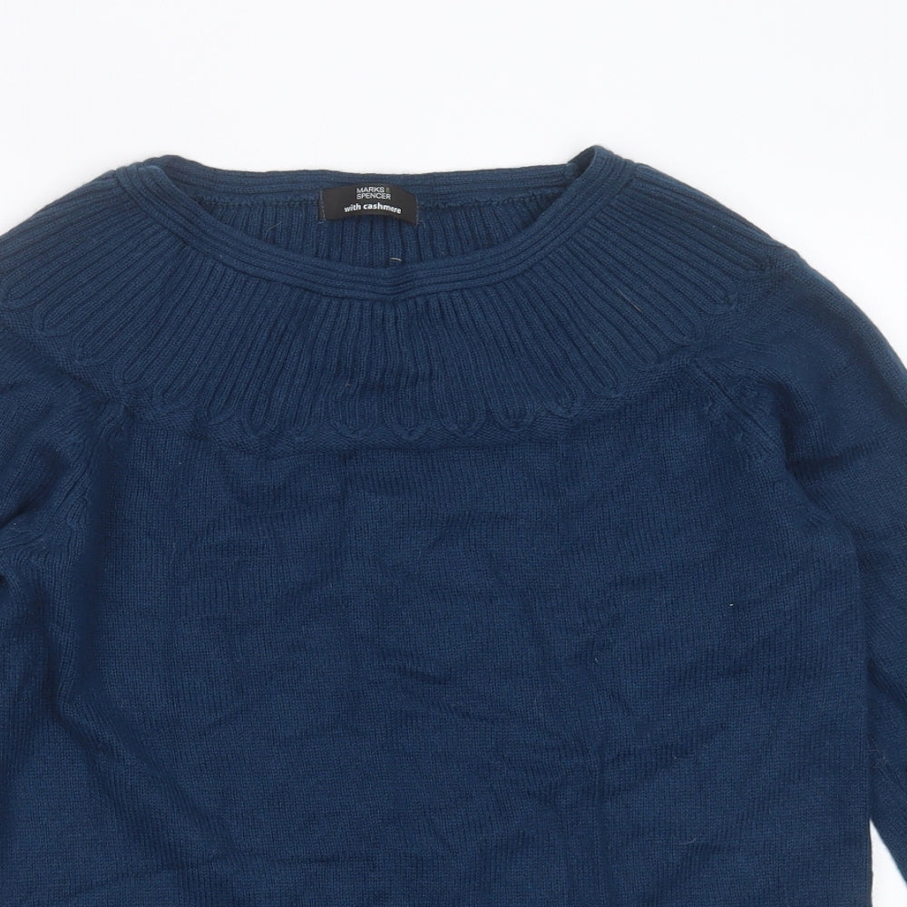 Marks and Spencer Womens Blue Round Neck  Cotton Pullover Jumper Size 10