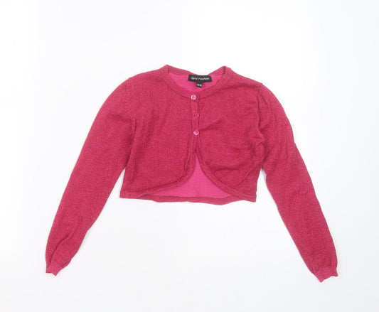 girls fashion Girls Purple Round Neck  Polyester Blend Shrug Jumper Size 5-6 Years  Button