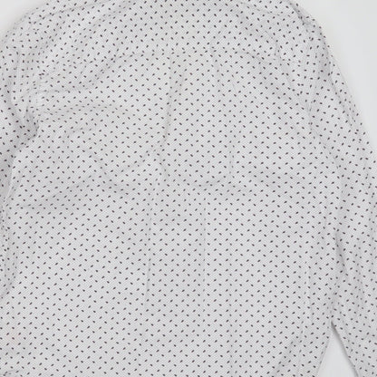 Preloved F&F Boys White Geometric Cotton Basic Button-Up Size 10-11 Years Collared Button - Label