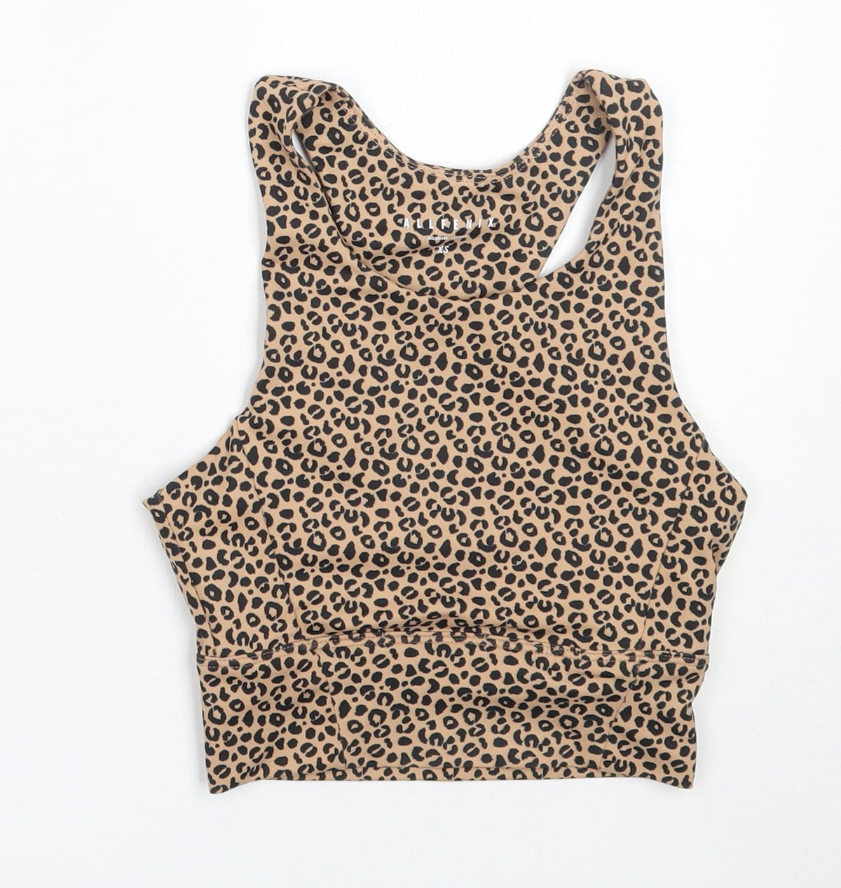 Allfenix Womens Beige Animal Print Polyester Cropped Tank Size XS Round Neck