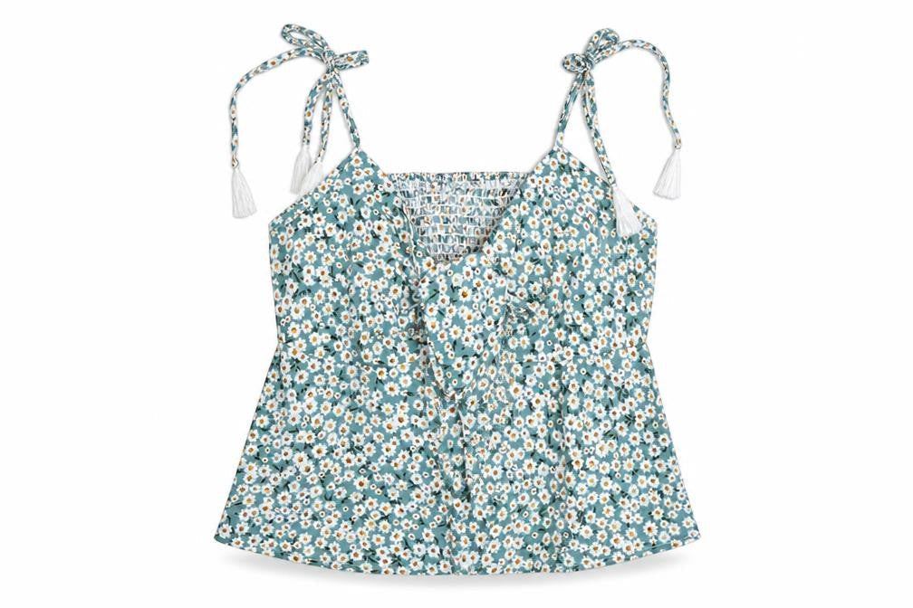 Shein  Womens Green Floral Polyester Basic Blouse Size L V-Neck
