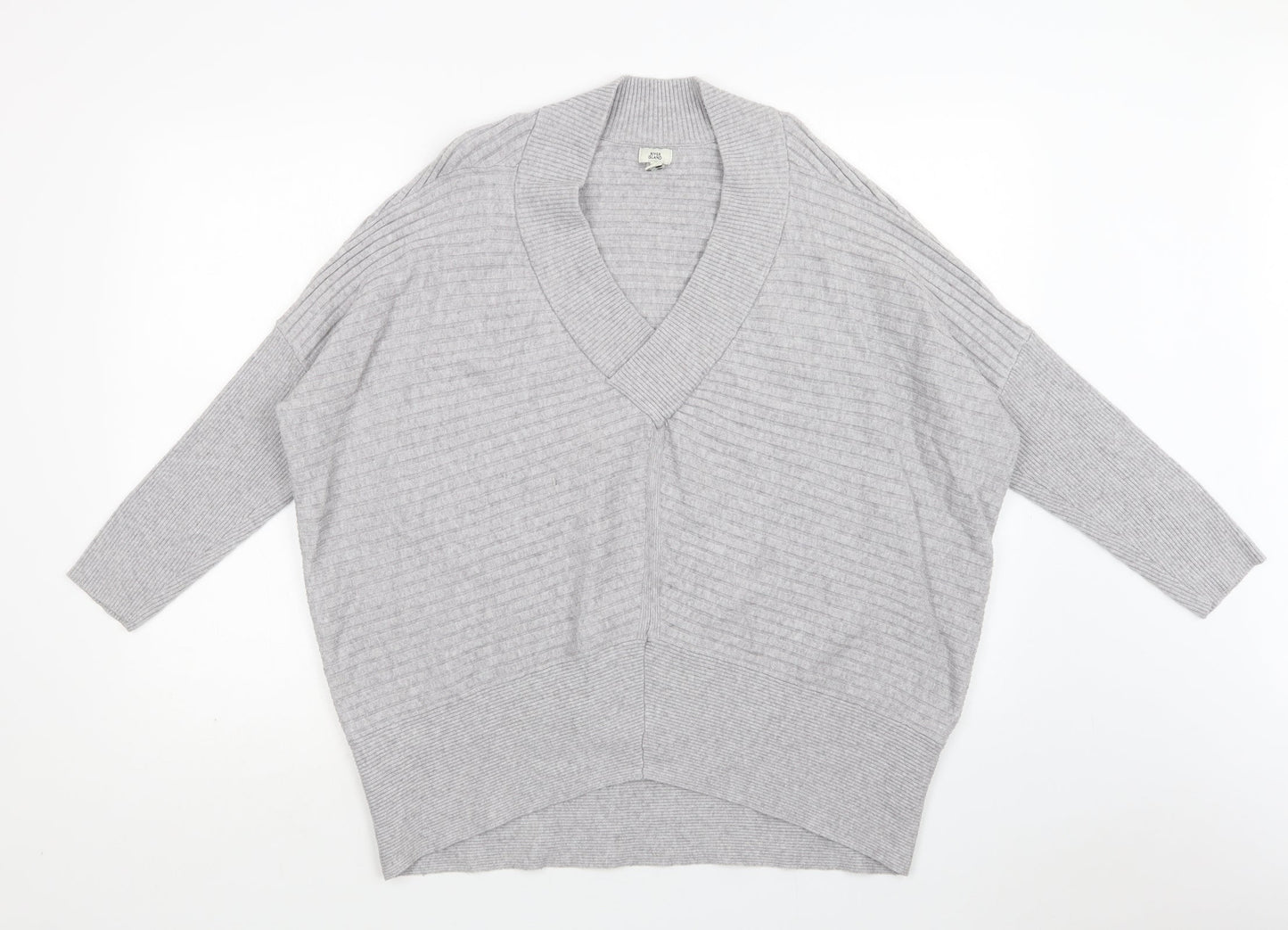 River Is Womens Grey V-Neck  Viscose Pullover Jumper Size M