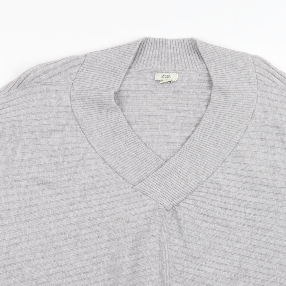 River Is Womens Grey V-Neck  Viscose Pullover Jumper Size M