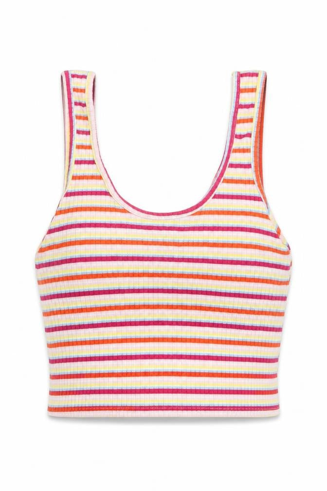 Primark Womens Multicoloured Striped Polyester Cropped Tank Size S Scoop Neck