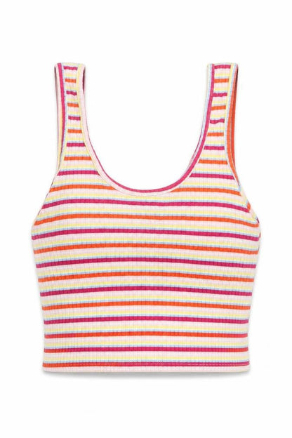 Primark Womens Multicoloured Striped Polyester Cropped Tank Size S Scoop Neck