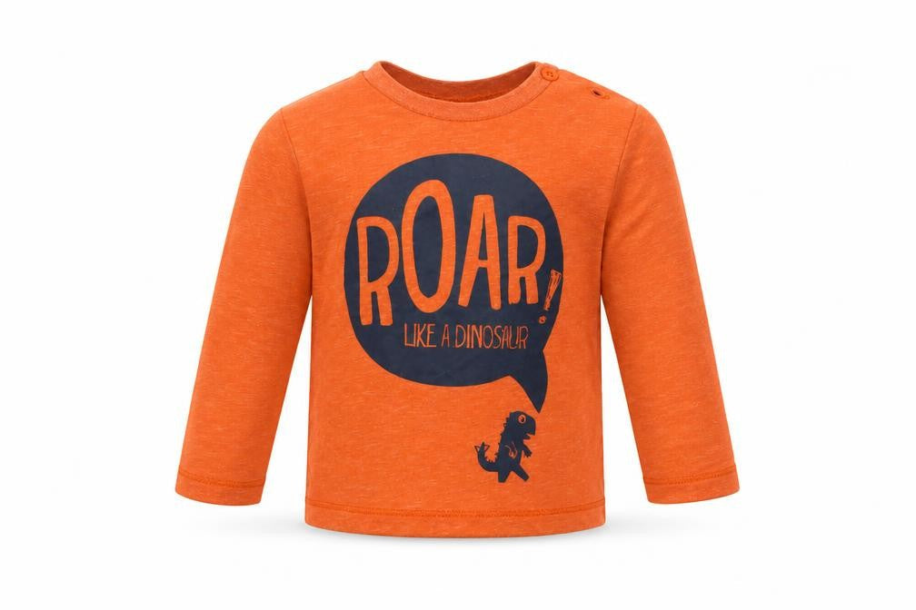 F&F Baby Orange  Polyester Basic T-Shirt Size 6-9 Months Crew Neck Button - Dino