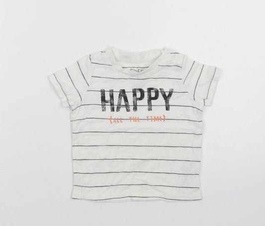 F&F Baby White Striped Cotton Basic Polo Size 6-9 Months Crew Neck Snap - Happy