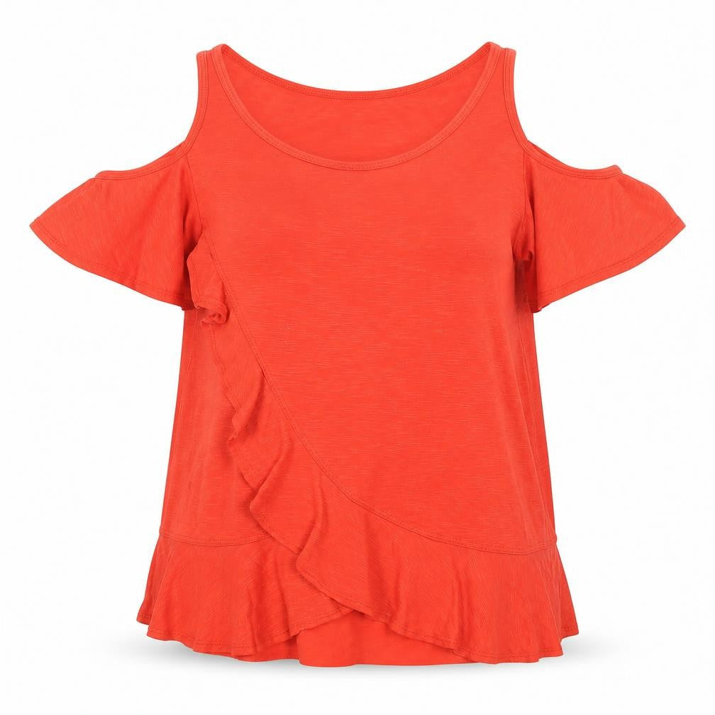 Papaya Womens Red   Basic Blouse Size 12 Scoop Neck - Cold Shoulder