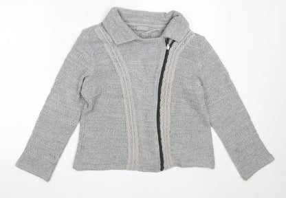 Per Una Womens Grey Round Neck  Acrylic Full Zip Jumper Size M