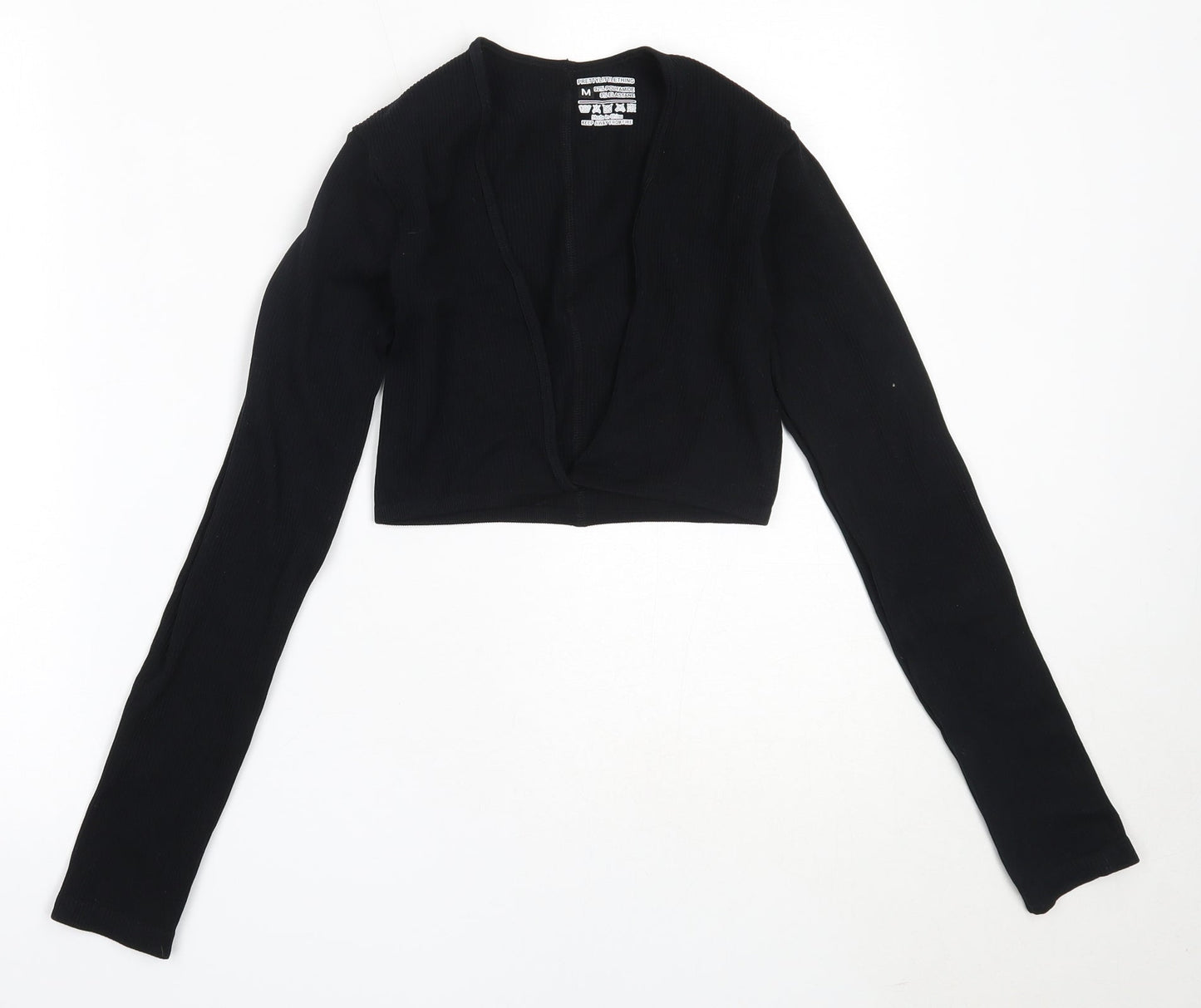 PRETTYLITTLETHING Womens Black  Polyamide Basic T-Shirt Size M V-Neck