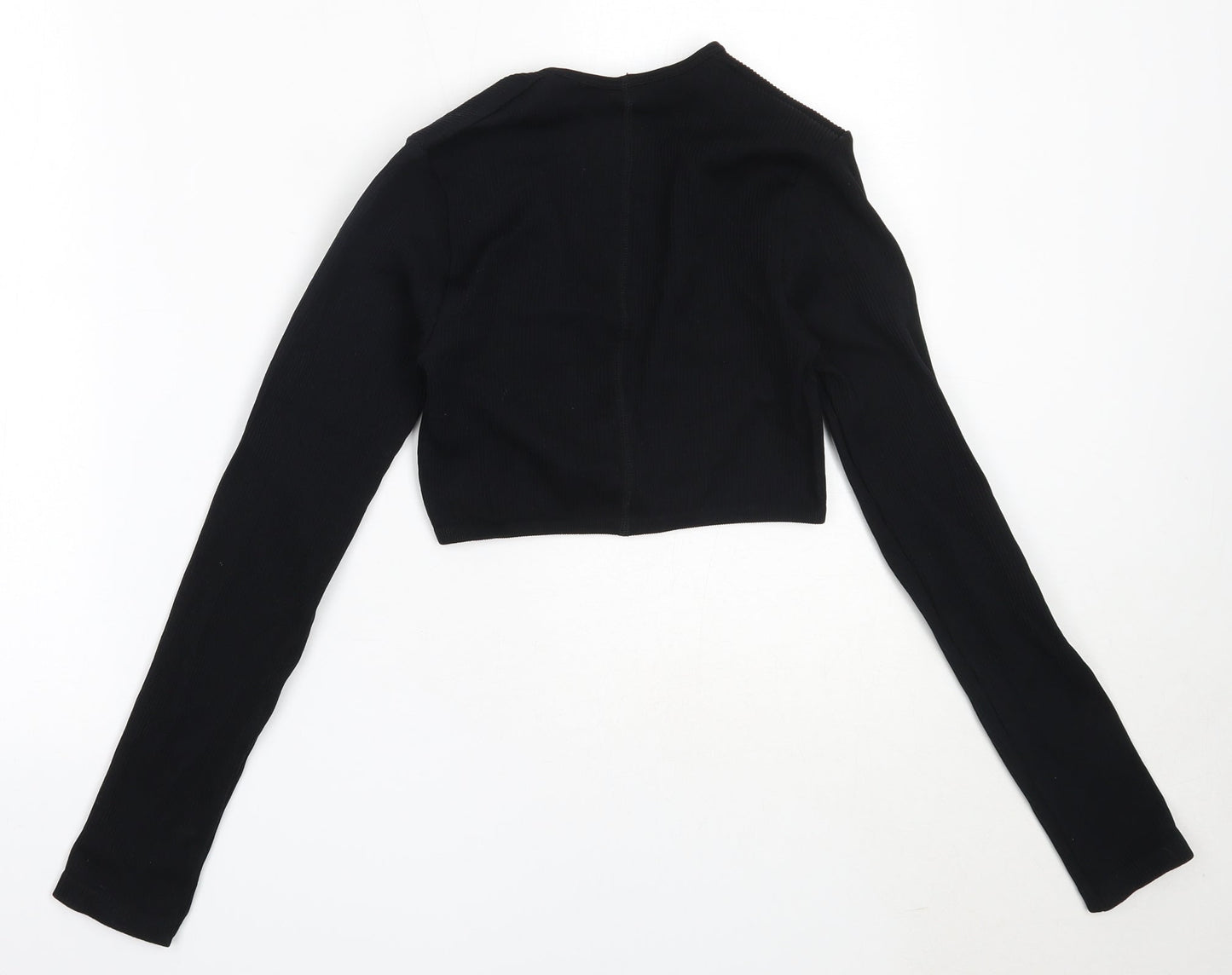 PRETTYLITTLETHING Womens Black  Polyamide Basic T-Shirt Size M V-Neck