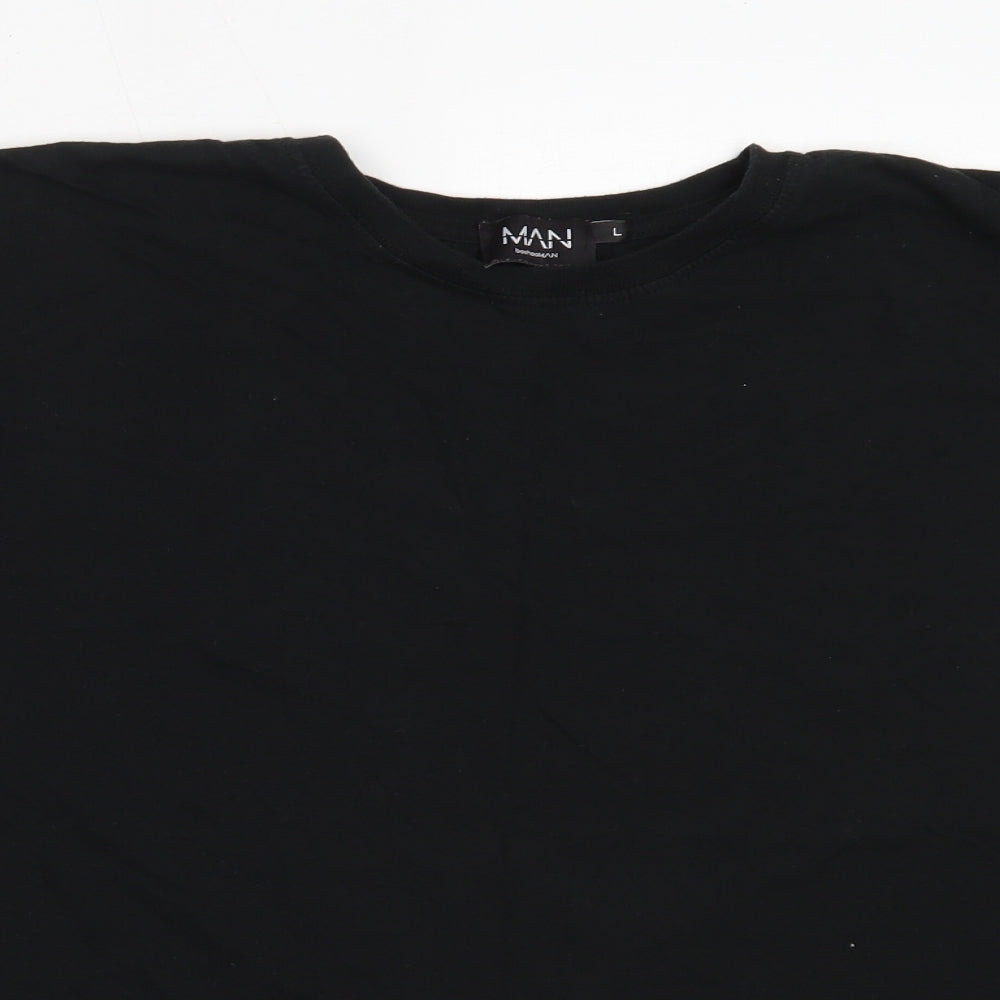 Boohoo Mens Black  Cotton  T-Shirt Size L Round Neck