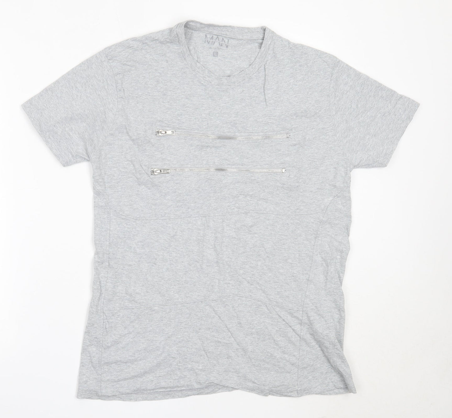 Boohoo Mens Grey  Cotton  T-Shirt Size L Round Neck