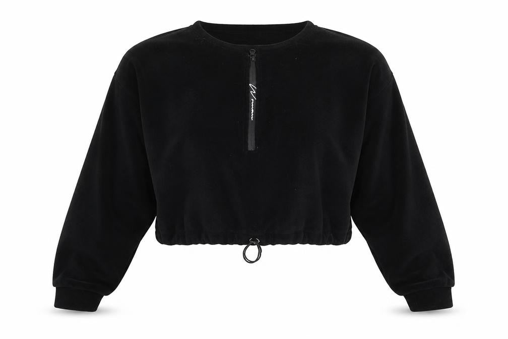 Boohoo Womens Black  Polyester Henley Sweatshirt Size M