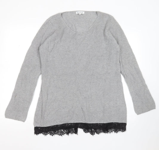 Society 8 Womens Grey Round Neck  Polyester Pullover Jumper Size 14   - lace hem