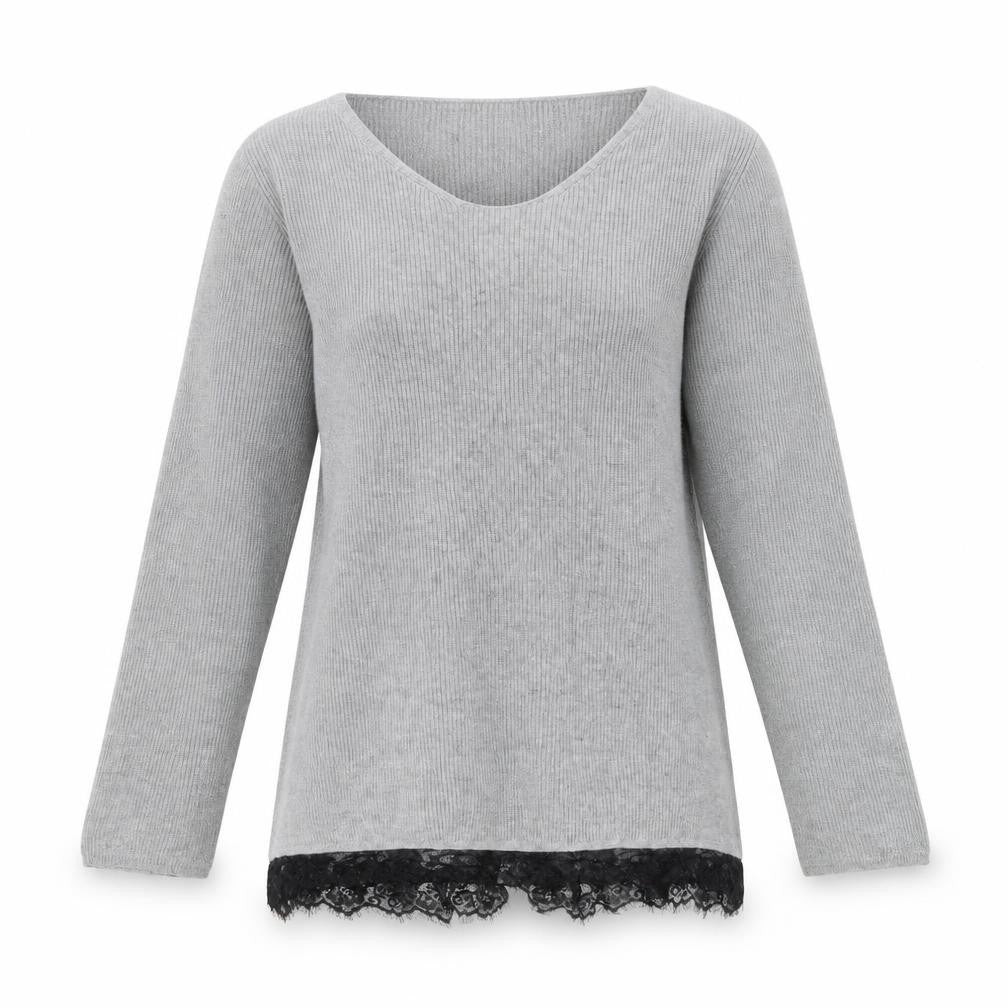 Society 8 Womens Grey Round Neck  Polyester Pullover Jumper Size 14   - lace hem