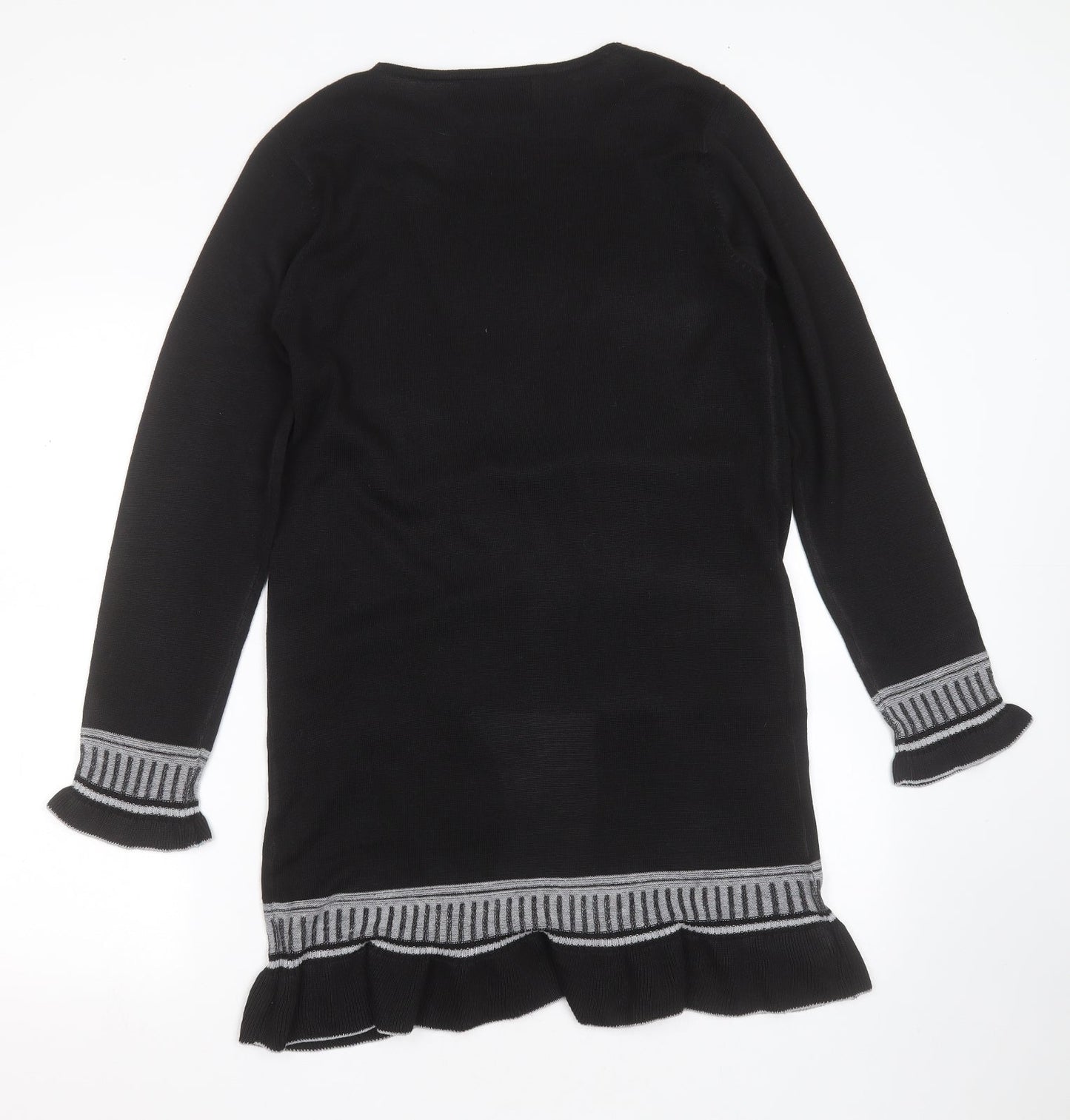 Sarah Dunnway Womens Black Round Neck Striped Polyester Cardigan Jumper Size L