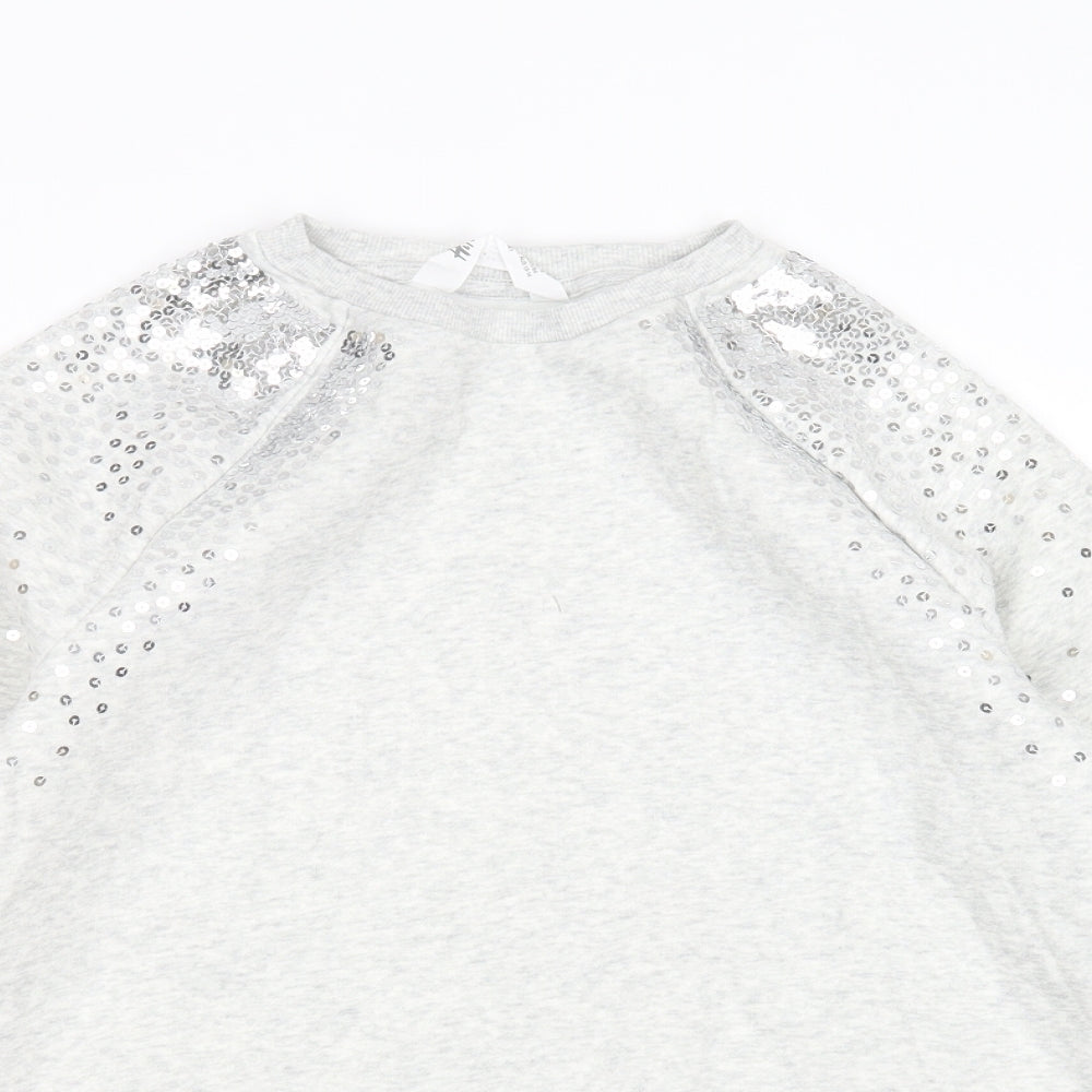 H&M Girls Grey  Cotton Pullover Sweatshirt Size 13-14 Years   - sequins