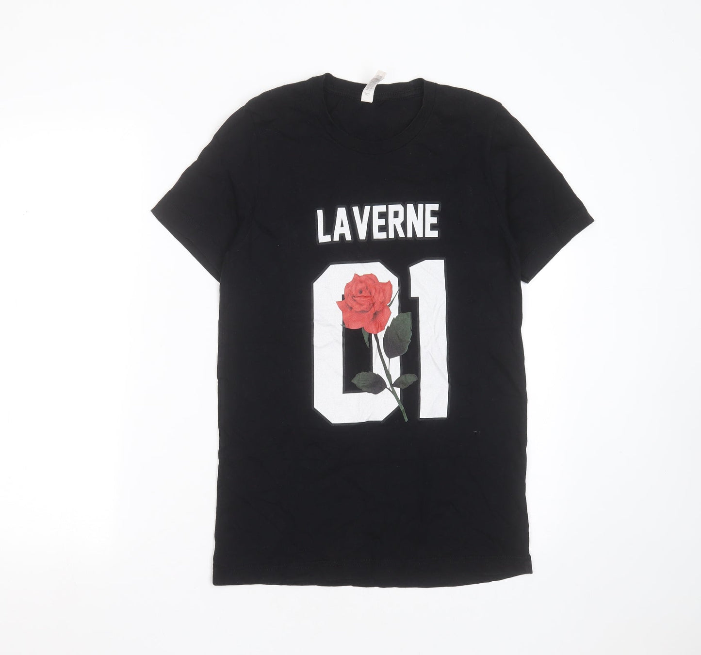 Canvas Womens Black  Cotton Basic T-Shirt Size S Round Neck - laverne
