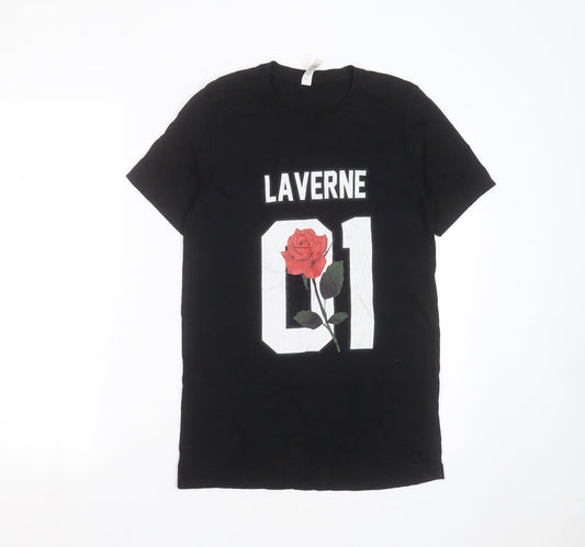 Canvas Womens Black  Cotton Basic T-Shirt Size S Round Neck - laverne