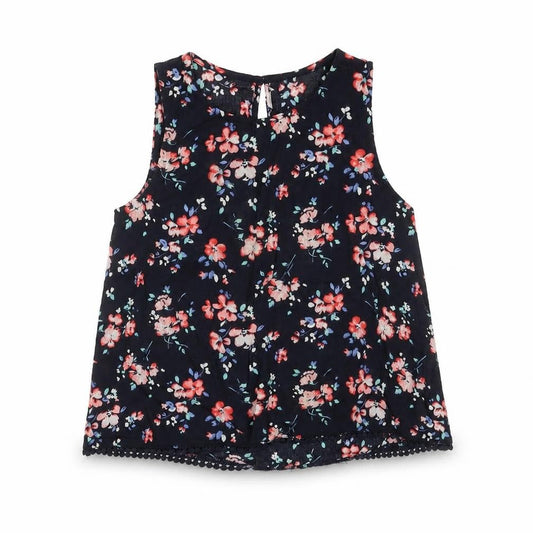 Abercrombie & Fitch kids Girls Blue Floral Cotton Basic Blouse Size 9-10 Years Round Neck