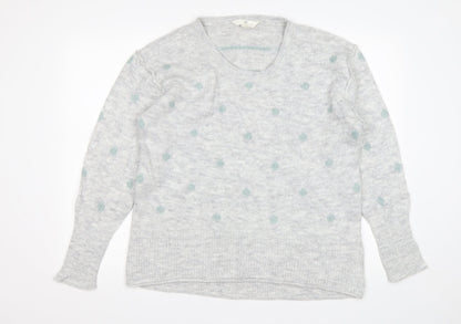 H&M Womens Grey Round Neck Polka Dot Cotton Pullover Jumper Size L