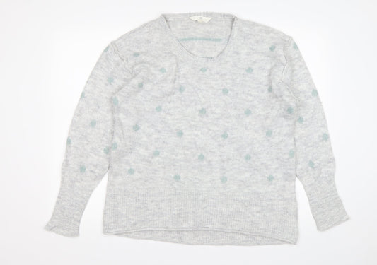 H&M Womens Grey Round Neck Polka Dot Cotton Pullover Jumper Size L