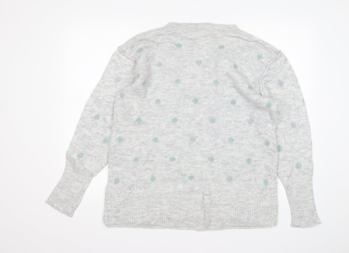 H&M Womens Grey Round Neck Polka Dot Cotton Pullover Jumper Size L