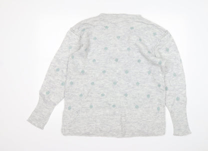 H&M Womens Grey Round Neck Polka Dot Cotton Pullover Jumper Size L