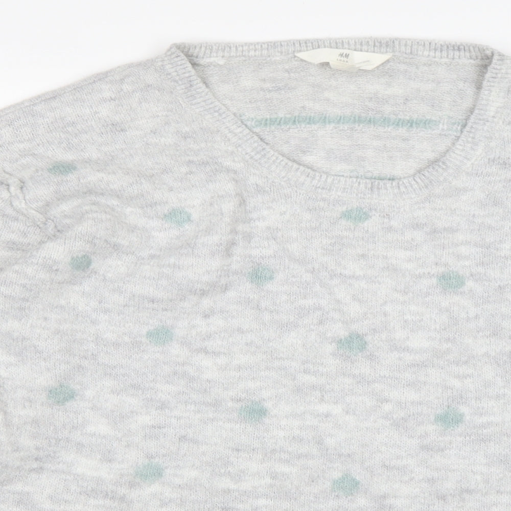 H&M Womens Grey Round Neck Polka Dot Cotton Pullover Jumper Size L