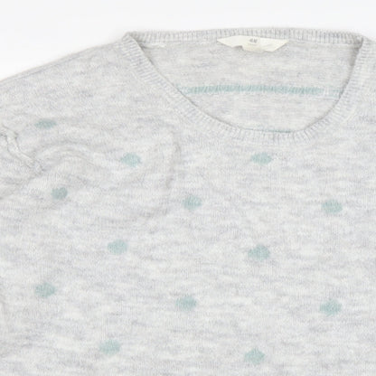 H&M Womens Grey Round Neck Polka Dot Cotton Pullover Jumper Size L