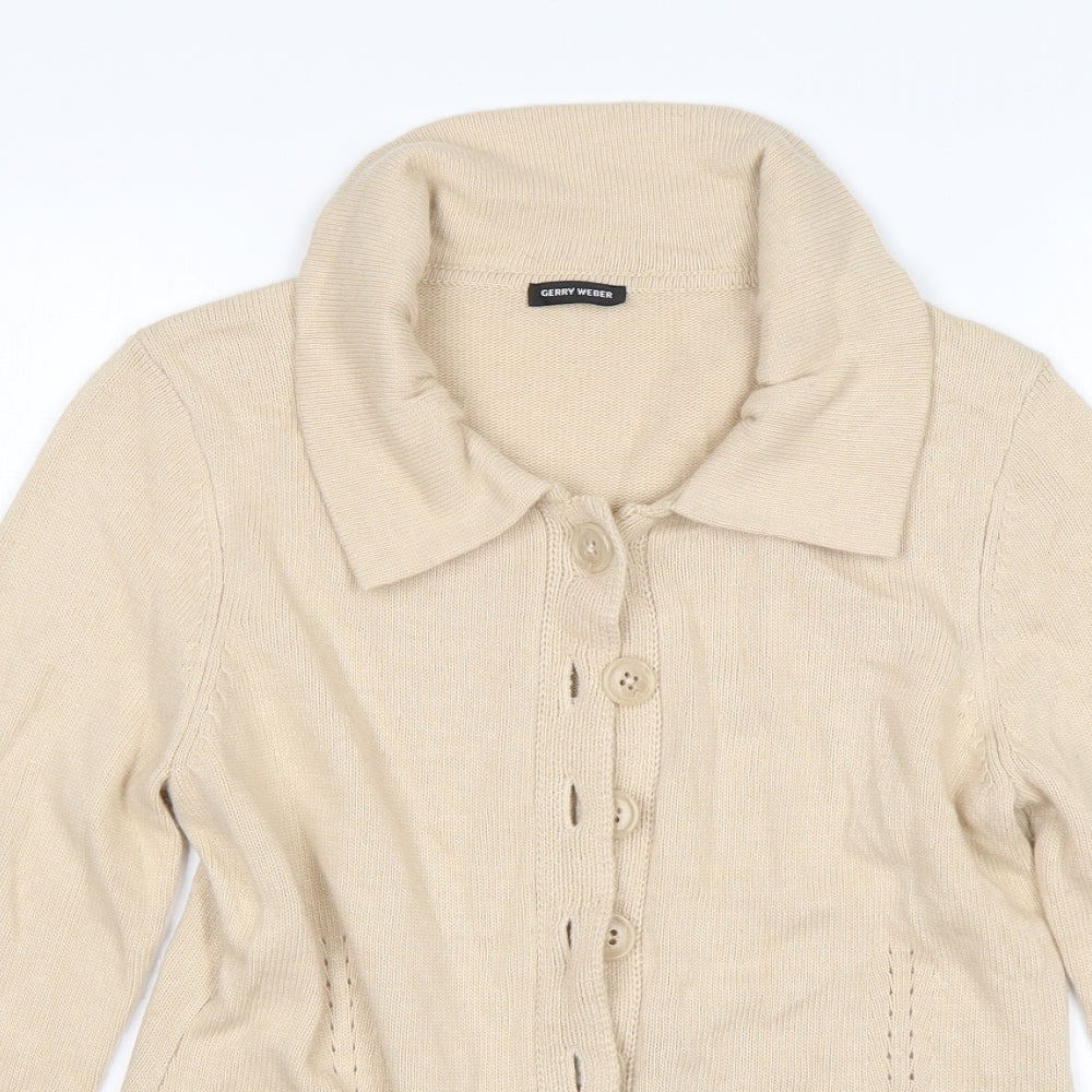 Gerry Weber Womens Beige Collared  Viscose Cardigan Jumper Size 10