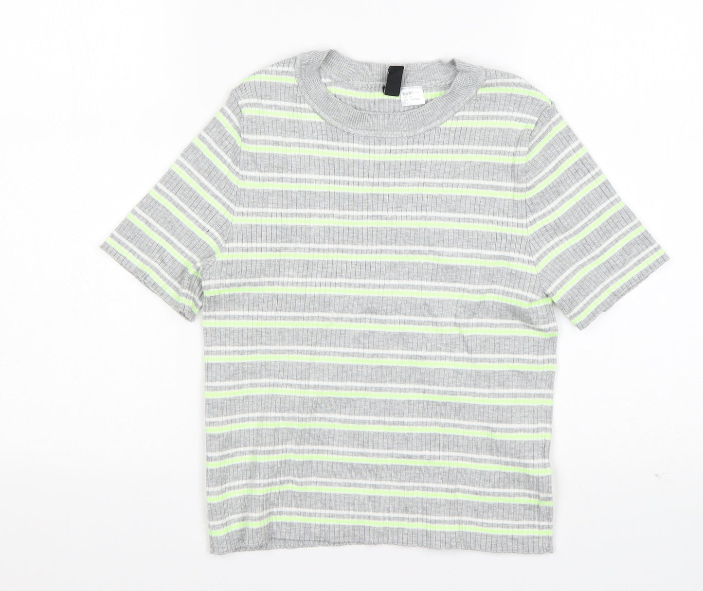 H&M Girls Multicoloured Striped  Basic T-Shirt Size M Round Neck