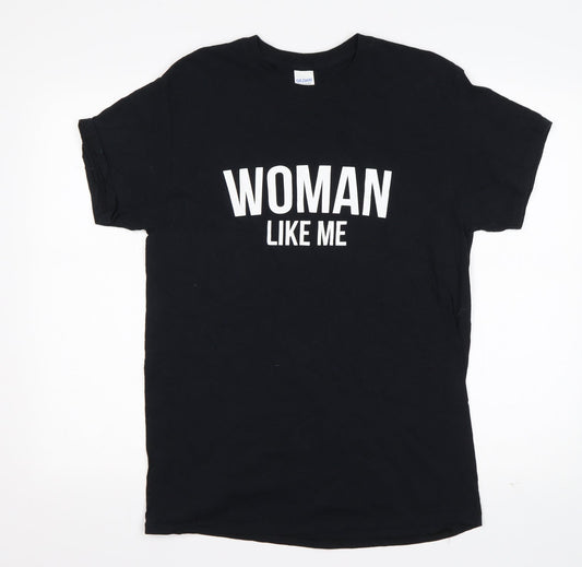 Gildan Womens Black  Cotton Basic T-Shirt Size M Round Neck - Woman Like Me