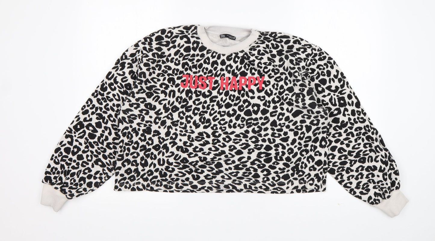 Zara Womens Multicoloured Animal Print  Pullover Sweatshirt Size L   - Cropped