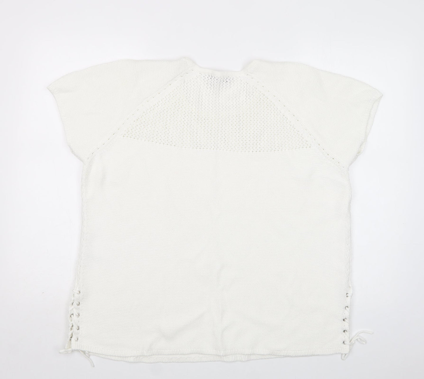 Bonmarché Womens White Crew Neck  Cotton Pullover Jumper Size L