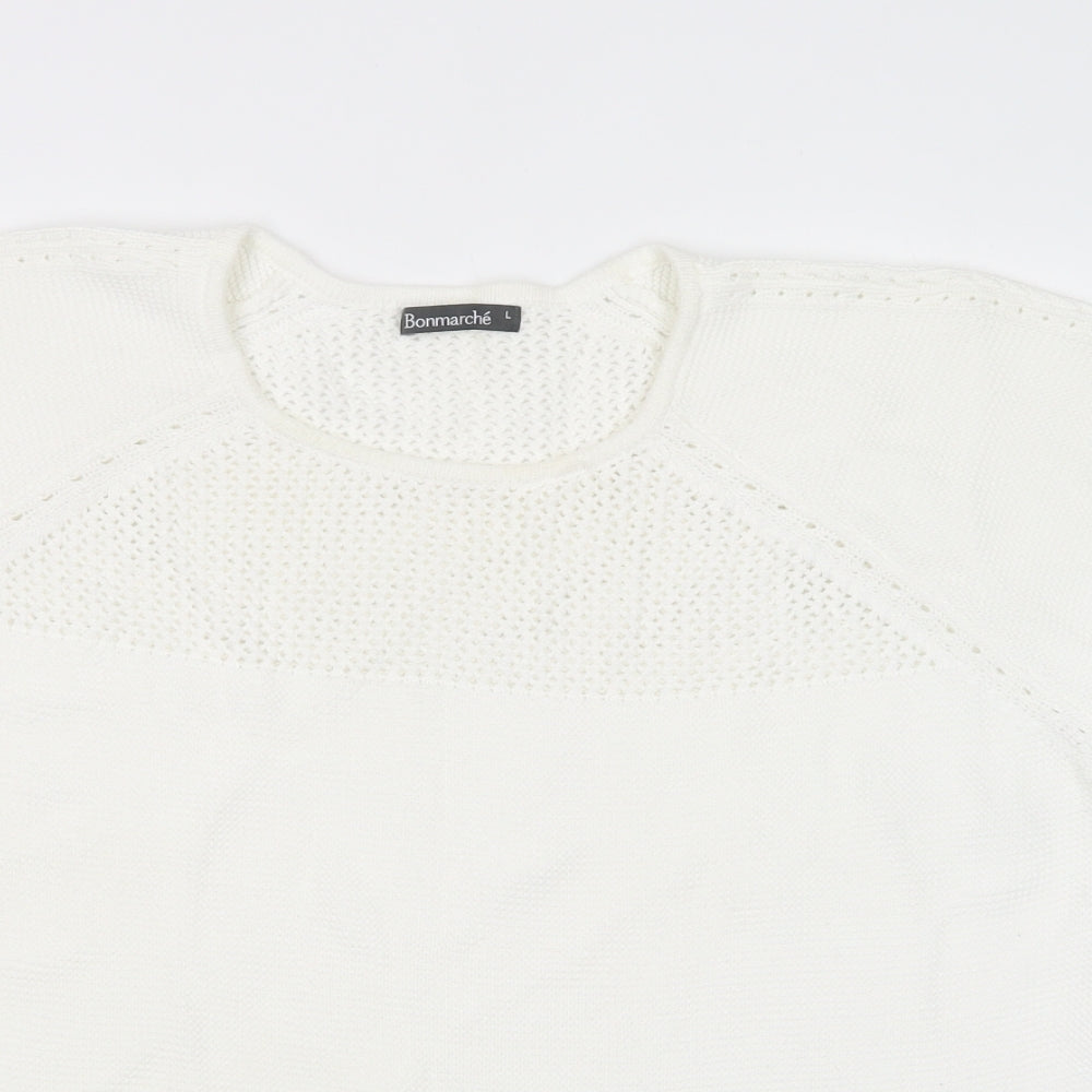 Bonmarché Womens White Crew Neck  Cotton Pullover Jumper Size L