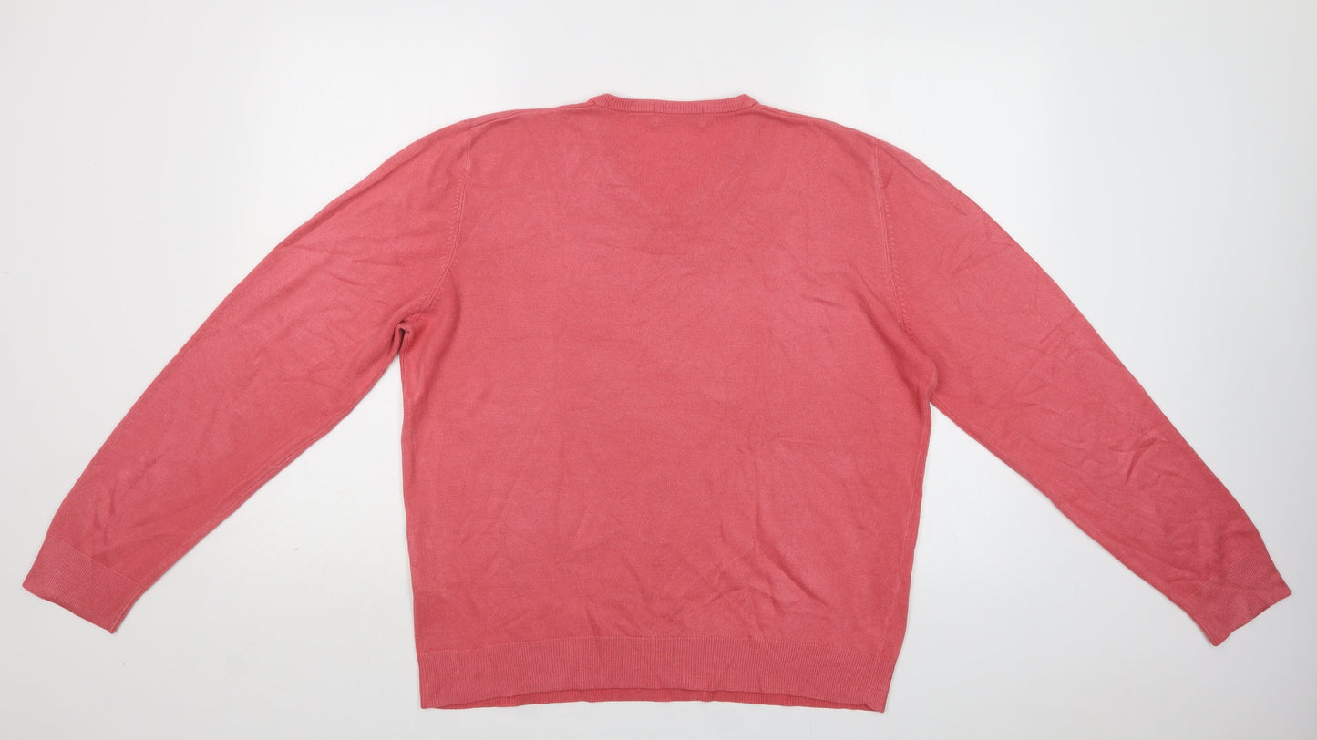 M&S Womens Pink V-Neck  Acrylic Pullover Jumper Size L